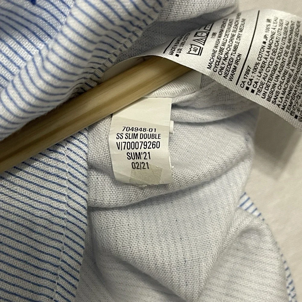 Banana Republic Slim Fit XXL Blue Stripe Tucan Short Sleeve Shirt Summer 2021